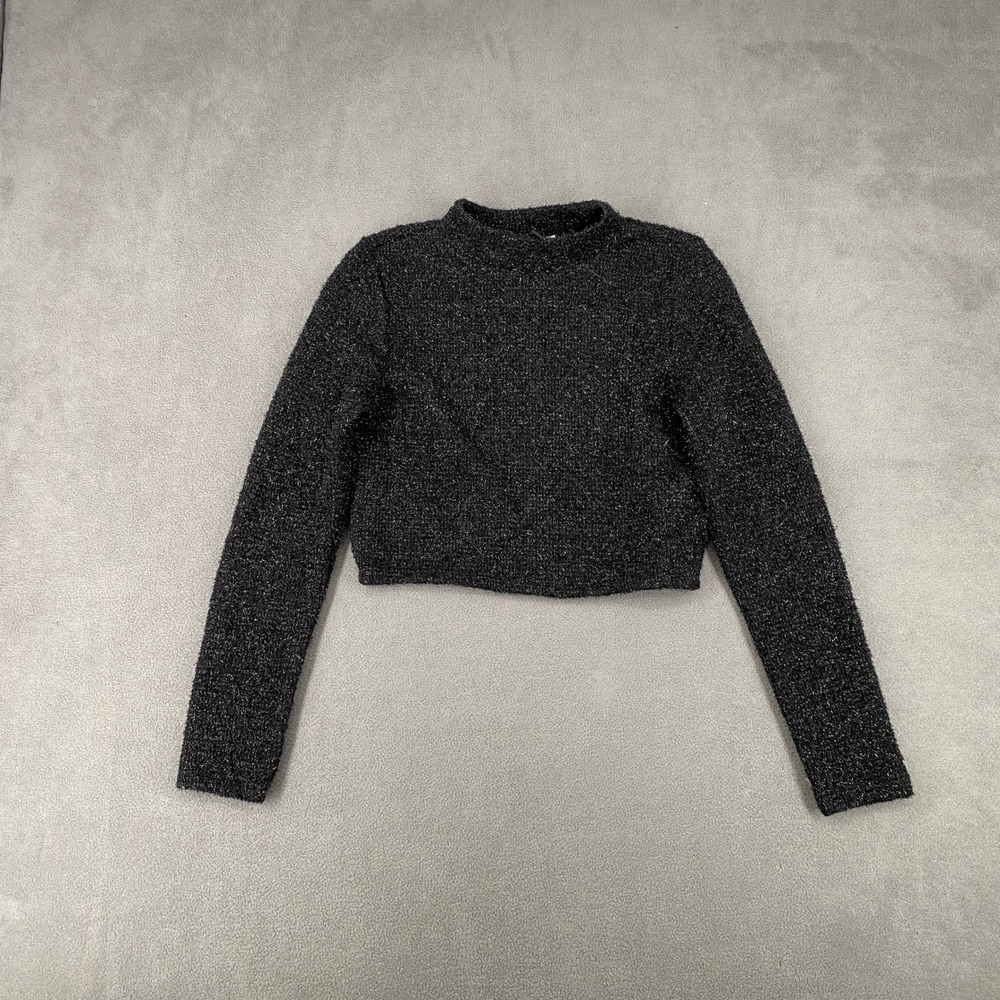 H&M Divided Womens Black Metallic Sparkle Cropped Mock‎ Neck Sweater Small
